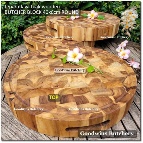 Cutting board BUTCHER BLOCK ROUND 40x6cm +/-4.8kg talenan kayu jati Jepara